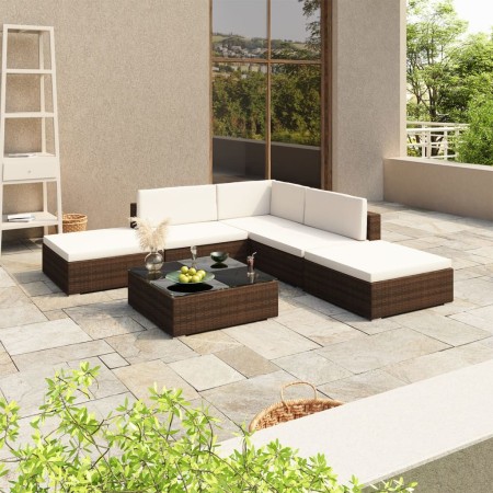 Set muebles de jardín 6 piezas y cojines ratán sintético marrón by , Garden sets - Ref: Foro24-41256, Price: 515,13 €, Discou...