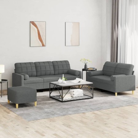 Juego de sofás con cojines 3 piezas tela gris oscuro by , Sofas - Ref: Foro24-3201331, Price: 599,63 €, Discount: %