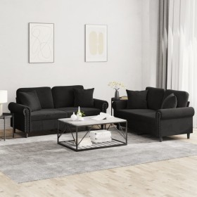 Juego de sofás con cojines 2 piezas terciopelo negro by , Sofas - Ref: Foro24-3202235, Price: 509,29 €, Discount: %