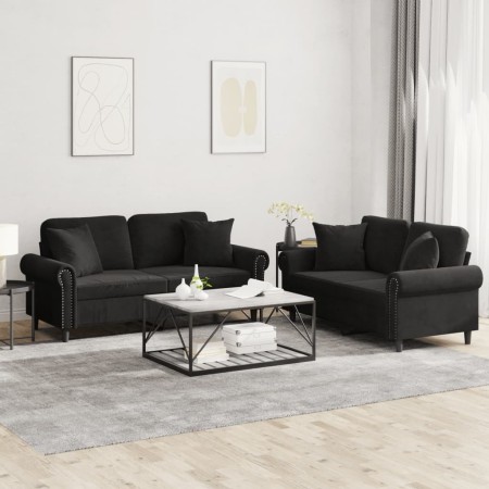 Juego de sofás con cojines 2 piezas terciopelo negro by , Sofas - Ref: Foro24-3202235, Price: 509,29 €, Discount: %