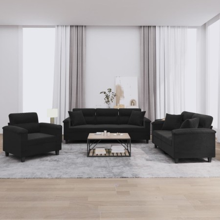 Juego de sofás con cojines 3 piezas tela microfibra negro by , Sofas - Ref: Foro24-3202305, Price: 852,57 €, Discount: %
