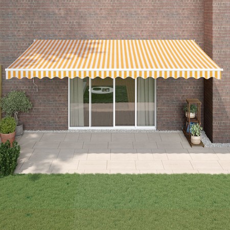 Toldo retráctil aluminio y tela amarillo y blanco 5x3 m by , Awnings - Ref: Foro24-3154435, Price: 332,12 €, Discount: %