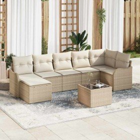 Conjunto de sofá de jardín con cojín 8 pcs Beige Poliratán