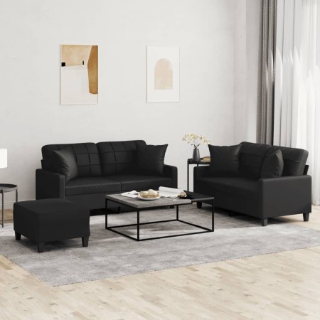 Juego de sofás con cojines 3 piezas cuero sintético negro by , Sofas - Ref: Foro24-3201373, Price: 520,12 €, Discount: %