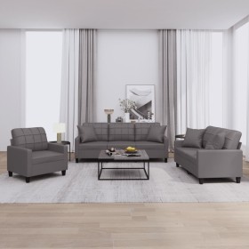 Juego de sofás con cojines 3 piezas cuero sintético gris by , Sofas - Ref: Foro24-3201350, Price: 628,15 €, Discount: %