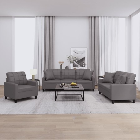 Juego de sofás con cojines 3 piezas cuero sintético gris by , Sofas - Ref: Foro24-3201350, Price: 628,15 €, Discount: %