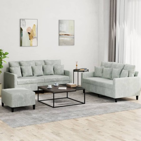Juego de sofás con cojines 3 piezas terciopelo gris claro by , Sofas - Ref: Foro24-3201710, Price: 474,07 €, Discount: %