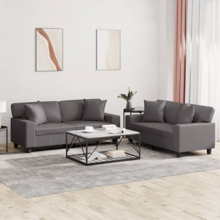 Juego de sofás con cojines 2 piezas cuero sintético gris von , Sofas - Ref: Foro24-3201926, Preis: 550,47 €, Rabatt: %