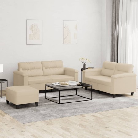 Juego de sofás con cojines 3 piezas tela microfibra crema von , Sofas - Ref: Foro24-3202324, Preis: 512,14 €, Rabatt: %