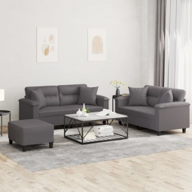 Juego de sofás con cojines 3 piezas cuero sintético gris de , Sofás - Ref: Foro24-3202379, Precio: 544,80 €, Descuento: %