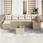 Conjunto de sofá de jardín con cojín 8 pcs Beige Poliratán