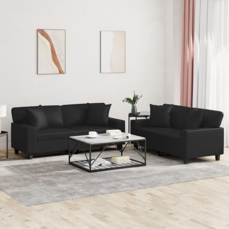Juego de sofás con cojines 2 piezas cuero sintético negro by , Sofas - Ref: Foro24-3201924, Price: 559,93 €, Discount: %