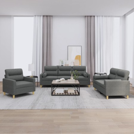 Juego de sofás con cojines 3 piezas tela gris oscuro by , Sofas - Ref: Foro24-3201553, Price: 627,71 €, Discount: %