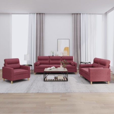 Juego de sofás con cojines 3 piezas tela rojo tinto by , Sofas - Ref: Foro24-3201558, Price: 639,64 €, Discount: %