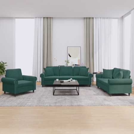 Juego de sofás con cojines 3 piezas terciopelo verde oscuro by , Sofas - Ref: Foro24-3202192, Price: 825,34 €, Discount: %