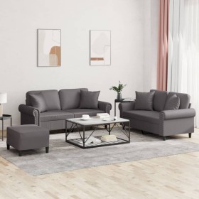 Juego de sofás con cojines 3 piezas cuero sintético gris de , Sofás - Ref: Foro24-3202167, Precio: 538,10 €, Descuento: %