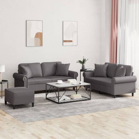 Juego de sofás con cojines 3 piezas cuero sintético gris by , Sofas - Ref: Foro24-3202167, Price: 538,10 €, Discount: %