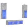 Muebles TV pared con LED 5 pzas madera ingeniería gris hormigón by , TV Furniture - Ref: Foro24-3216607, Price: 158,96 €, Dis...