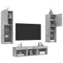 Muebles TV pared con LED 5 pzas madera ingeniería gris hormigón by , TV Furniture - Ref: Foro24-3216607, Price: 158,96 €, Dis...