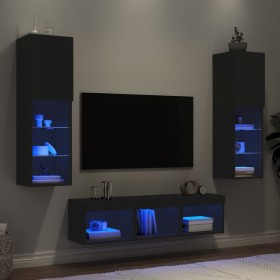 Muebles de TV de pared con LED 5 pzas madera ingeniería negro von , TV-Möbel - Ref: Foro24-3216605, Preis: 181,85 €, Rabatt: %