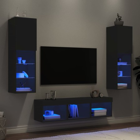 Muebles de TV de pared con LED 5 pzas madera ingeniería negro von , TV-Möbel - Ref: Foro24-3216605, Preis: 182,07 €, Rabatt: %