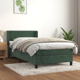 Cama box spring con colchón terciopelo verde oscuro 100x200 cm en Camas y somieres | Comprar online en Foro24