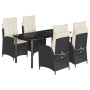 Set de muebles jardín 5 pzas con cojines ratán sintético negro