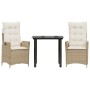 Set comedor de jardín 3 pzas con cojines ratán sintético beige by , Garden sets - Ref: Foro24-3213244, Price: 320,14 €, Disco...