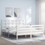 Weißer Massivholzbettrahmen mit Kopfteil 160x200 cm von vidaXL, Betten und Lattenroste - Ref: Foro24-3193997, Preis: 141,96 €...