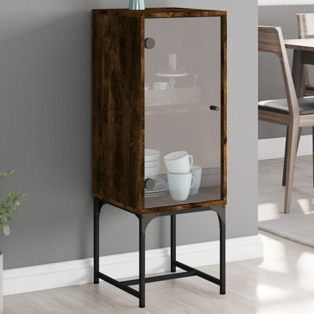 Armario auxiliar con puerta de vidrio roble ahumado 35x37x100cm by , Sideboards - Ref: Foro24-836557, Price: 52,71 €, Discoun...