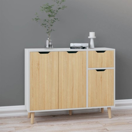 White engineered wood and Sonoma oak sideboard 90x30x72 cm by vidaXL, Sideboards - Ref: Foro24-326818, Price: 120,10 €, Disco...