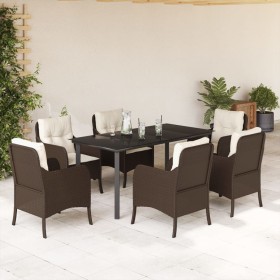 Set comedor de jardín 7 pzas con cojines ratán sintético marrón de , Conjuntos de jardín - Ref: Foro24-3211945, Precio: 720,0...