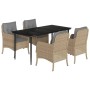 Set comedor de jardín 5 pzas con cojines ratán sintético beige by , Garden sets - Ref: Foro24-3211979, Price: 560,56 €, Disco...
