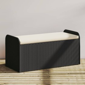 Banco con almacenaje y cojín ratán sintético negro 115x51x52 cm de , Bancos de jardín - Ref: Foro24-365727, Precio: 163,94 €,...
