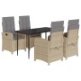 Set comedor de jardín 5 pzas con cojines ratán sintético beige