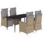 Set comedor de jardín 5 pzas con cojines ratán sintético beige by , Garden sets - Ref: Foro24-3213451, Price: 597,30 €, Disco...