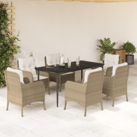 Set comedor de jardín 7 pzas con cojines ratán sintético beige de , Conjuntos de jardín - Ref: Foro24-3211966, Precio: 773,55 €