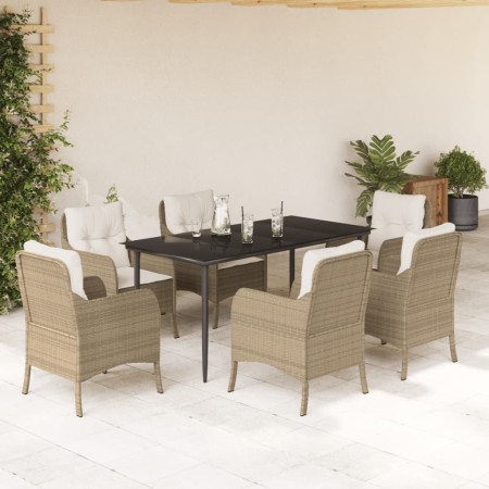 Set comedor de jardín 7 pzas con cojines ratán sintético beige de , Conjuntos de jardín - Ref: Foro24-3211966, Precio: 773,55 €