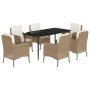Set comedor de jardín 7 pzas con cojines ratán sintético beige de , Conjuntos de jardín - Ref: Foro24-3211966, Precio: 773,55 €