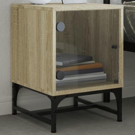 Mesita de noche con puerta de vidrio roble Sonoma 35x37x50 cm by , Nightstands - Ref: Foro24-836522, Price: 37,49 €, Discount: %