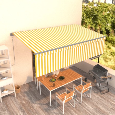 Toldo automático retráctil con persiana 5x3 m amarillo y blanco by , Awnings - Ref: Foro24-3069468, Price: 509,35 €, Discount: %