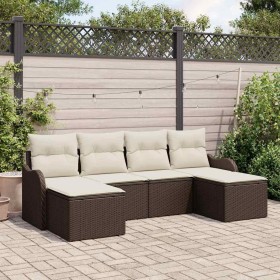 Conjunto de sofá de jardín con cojín 6 pcs Marrón Poliratán