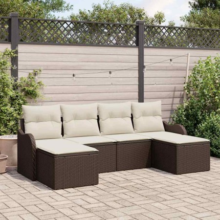 Conjunto de sofá de jardín con cojín 6 pcs Marrón Poliratán