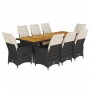 Set de mesa y sillas de jardín 9 pzas y cojines ratán PE negro by , Garden sets - Ref: Foro24-3277255, Price: 1,00 €, Discoun...