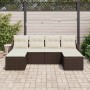 Conjunto de sofá de jardín con cojín 6 pcs Marrón Poliratán
