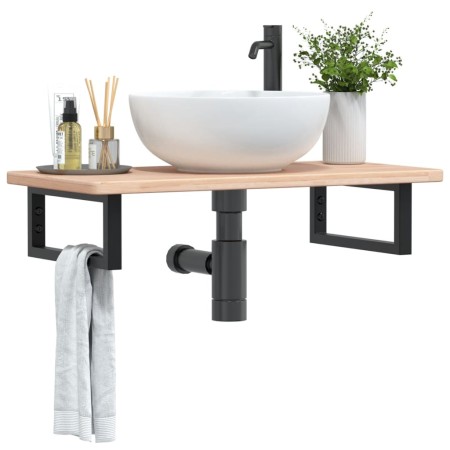 Estante de lavabo de pared de acero y madera maciza de roble de , Tocadores de baño - Ref: Foro24-3302329, Precio: 70,92 €