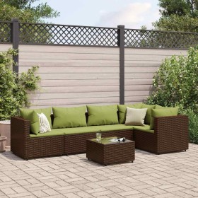 Set muebles de jardín 6 piezas y cojines ratán sintético marrón de , Conjuntos de jardín - Ref: Foro24-3308102, Precio: 407,3...
