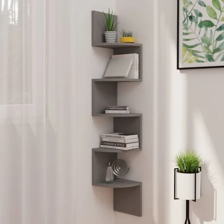 Engineered wood gray corner wall shelf 19x19x123 cm by vidaXL, Shelves and shelves - Ref: Foro24-326833, Price: 34,26 €, Disc...