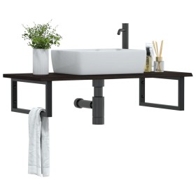 Estante de lavabo de pared de acero y madera maciza de roble de , Tocadores de baño - Ref: Foro24-3302625, Precio: 88,50 €, D...