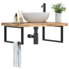 Estante de lavabo de pared acero y madera maciza de acacia de , Tocadores de baño - Ref: Foro24-3302909, Precio: 154,54 €, De...